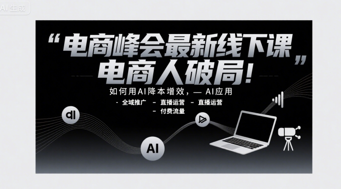 电商峰会最新线下课，电商人破局，如何用AI降本增效，AI应用-全域推广-直播运营-付费流量-优优云网创