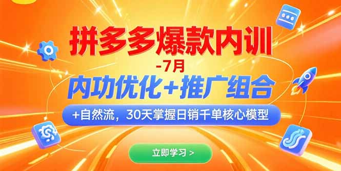 拼多多爆款内训-7月 内功优化+推广组合+自然流 30天掌握日销千单核心模型-优优云网创