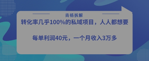 转化率最高的私域项目，每单利润40-50米，月入过1w-优优云网创