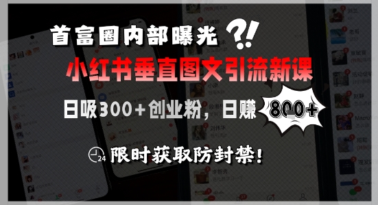 首富圈内部曝光小红书垂直图文引流新课,日吸300+创业粉,日入8张+,限时获取防封禁-优优云网创