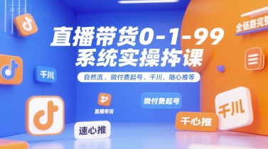 直播带货0~1~99系统实操课,自然流、微付费起号、千川、随心推等,直播带货全链路完整逻辑-优优云网创