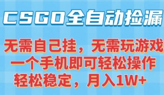 CSGO自动捡漏项目，最新独家玩法，一个手机可操作，新手小白轻松月入1W+，操作简单易上手【揭秘】-优优云网创